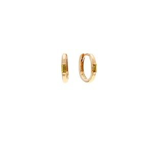 Solid gold Huggy hoops with sapphire, baguette, cut gemstone